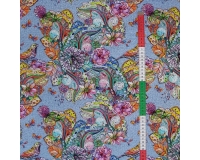 DZIANINA DRESOWA - KWIATY NA JEANSIE - 240g/m²/180cm